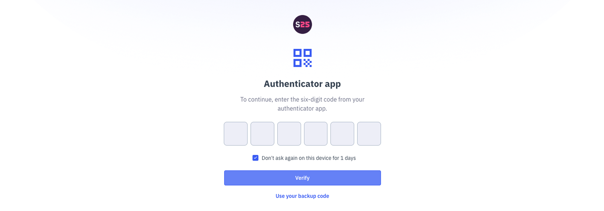 The MFA page with 6-digit code input